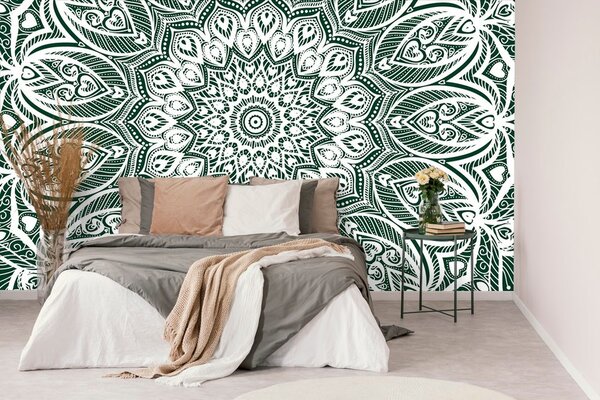 Carta da parati – Mandala dell'armonia su sfondo verde