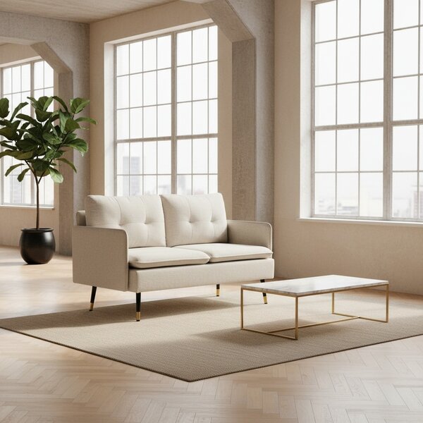 DecHome Divano 2 Posti Moderno in Tessuto Effetto Lino Dimensioni 139x68x80 cm colore Bianco Crema - Vintage