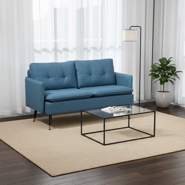 DecHome Divano 2 Posti Moderno in Tessuto effetto Lino Dimensioni 139x68x80 cm colore Blu Scuro