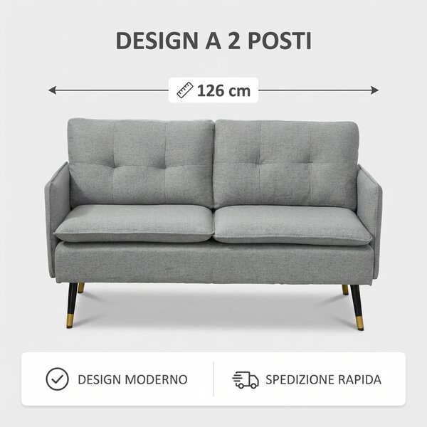 DecHome Divano 2 Posti Moderno in Tessuto effetto Lino Dimensioni 139x68x80 cm colore Grigio