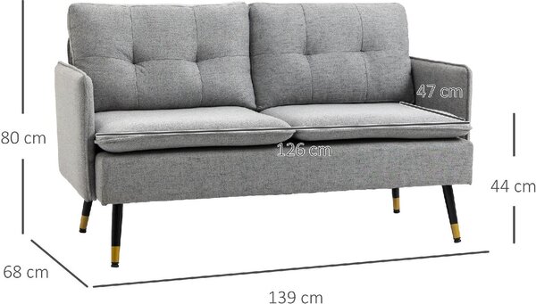DecHome Divano 2 Posti Moderno in Tessuto effetto Lino Dimensioni 139x68x80 cm colore Grigio