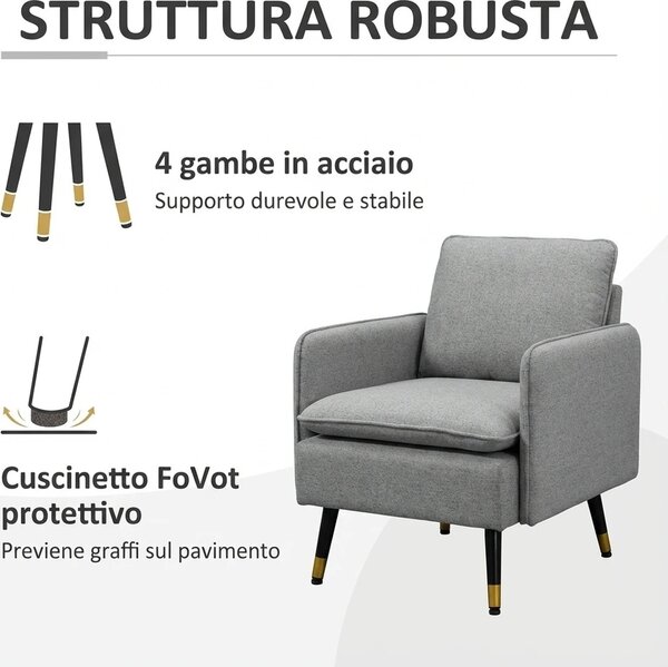 DecHome Divano 2 Posti Moderno in Tessuto effetto Lino Dimensioni 139x68x80 cm colore Grigio