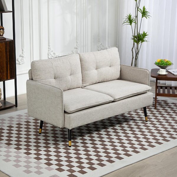 DecHome Divano 2 Posti Moderno in Tessuto Effetto Lino Dimensioni 139x68x80 cm colore Bianco Crema - Vintage