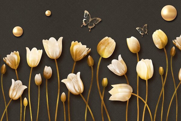 Carta da parati – Tulipani con motivo dorato