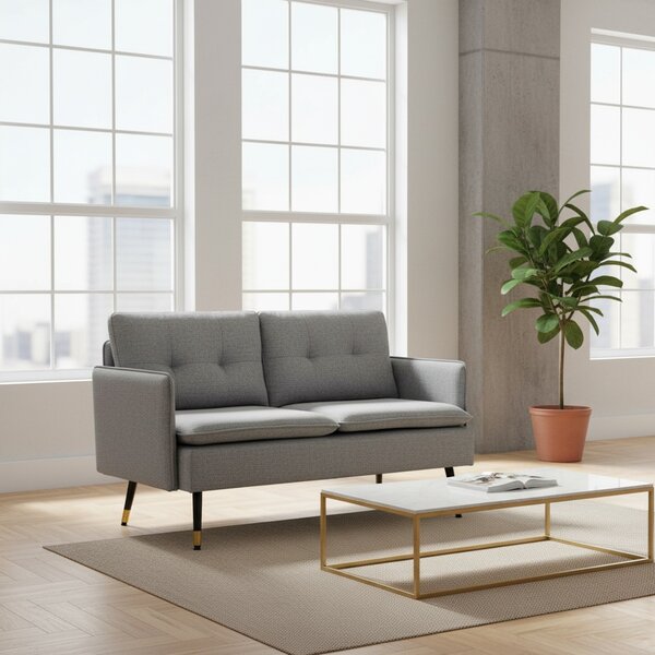 DecHome Divano 2 Posti Moderno in Tessuto effetto Lino Dimensioni 139x68x80 cm colore Grigio