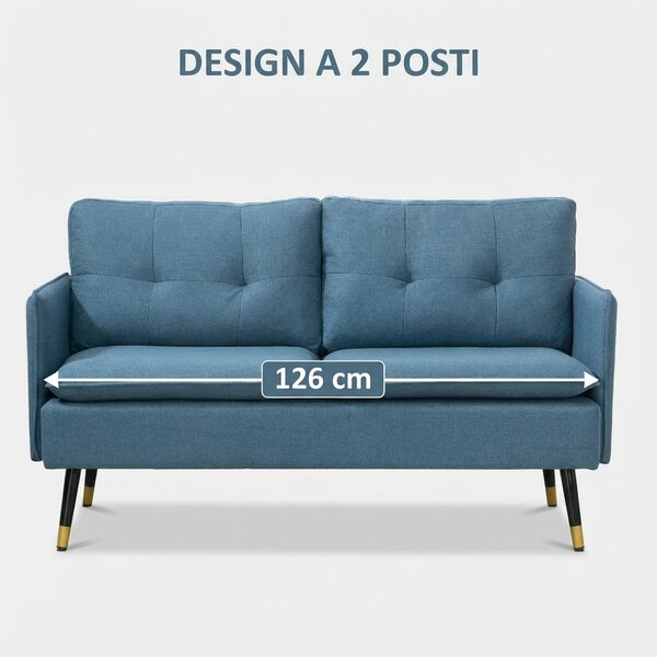 DecHome Divano 2 Posti Moderno in Tessuto effetto Lino Dimensioni 139x68x80 cm colore Blu Scuro