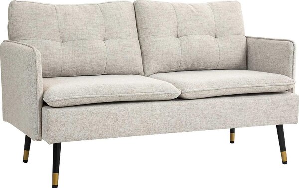 DecHome Divano 2 Posti Moderno in Tessuto Effetto Lino Dimensioni 139x68x80 cm colore Bianco Crema - Vintage