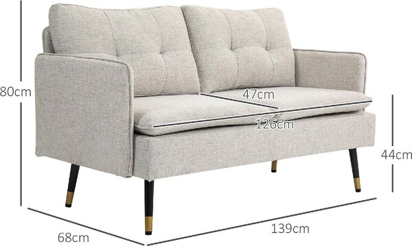 DecHome Divano 2 Posti Moderno in Tessuto Effetto Lino Dimensioni 139x68x80 cm colore Bianco Crema - Vintage