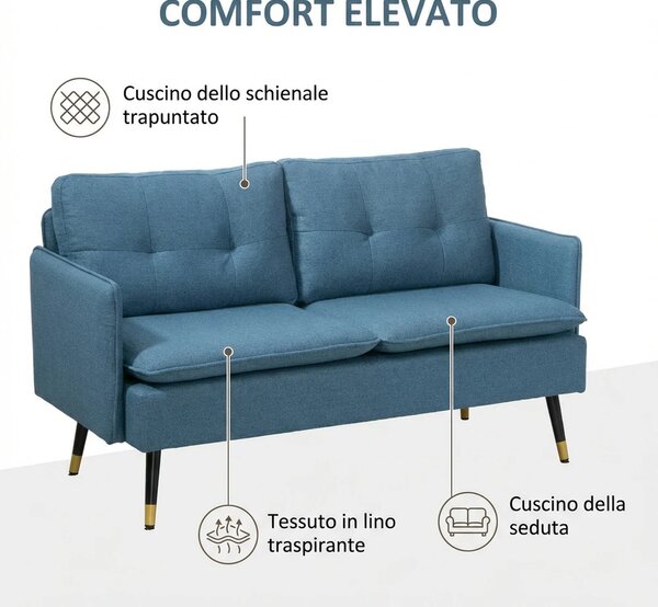 DecHome Divano 2 Posti Moderno in Tessuto effetto Lino Dimensioni 139x68x80 cm colore Blu Scuro
