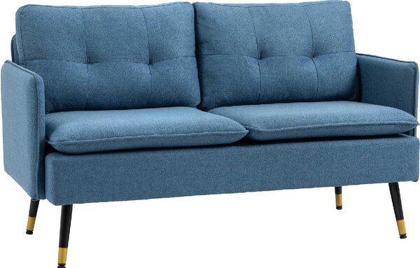 DecHome Divano 2 Posti Moderno in Tessuto effetto Lino Dimensioni 139x68x80 cm colore Blu Scuro