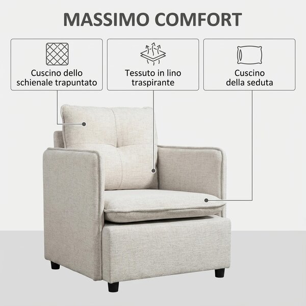 DecHome Divano 2 Posti Moderno in Tessuto Effetto Lino Dimensioni 139x68x80 cm colore Bianco Crema - Vintage