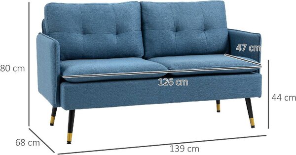 DecHome Divano 2 Posti Moderno in Tessuto effetto Lino Dimensioni 139x68x80 cm colore Blu Scuro