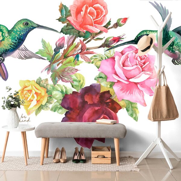 Carta da parati – Colibrì con fiori