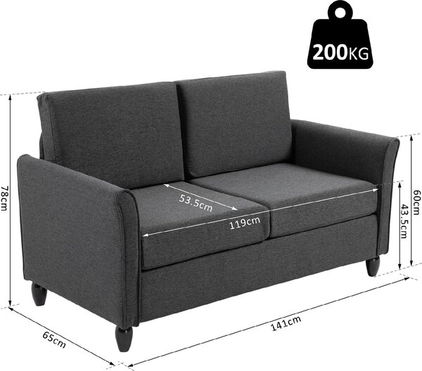 DecHome Divano 2 Posti Moderno in Tessuto effetto Lino Dimensioni 141x70x78 cm colore Grigio Scuro