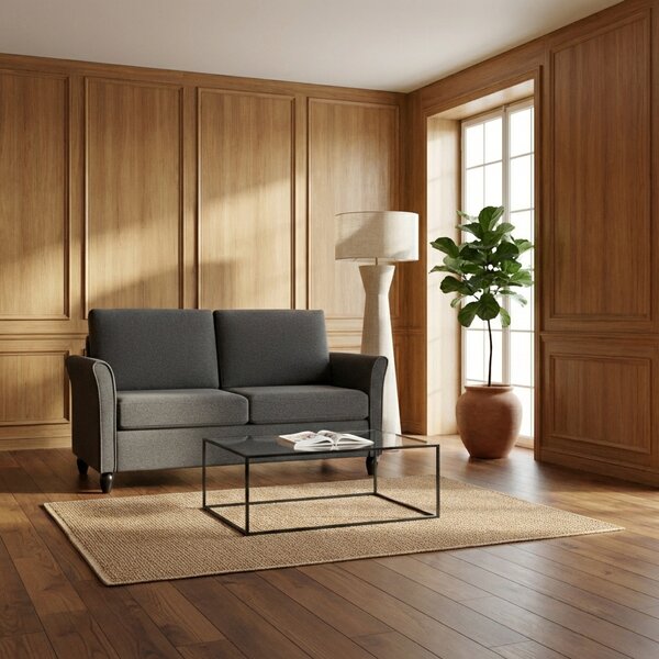 DecHome Divano 2 Posti Moderno in Tessuto effetto Lino Dimensioni 141x70x78 cm colore Grigio Scuro