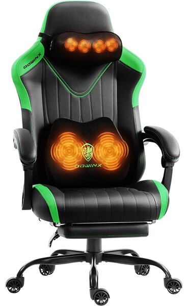 Sedia da gaming, sedia ergonomica, poltrona da gaming con poggiapiedi, capacità di carico fino a 150 kg, sedile da gaming con braccioli regolabili, colore nero e verde