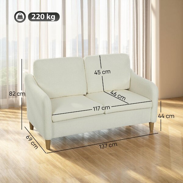 DecHome Divano 2 Posti Moderno in Tessuto Sherpa Dimensioni 137x69x82 cm colore Crema