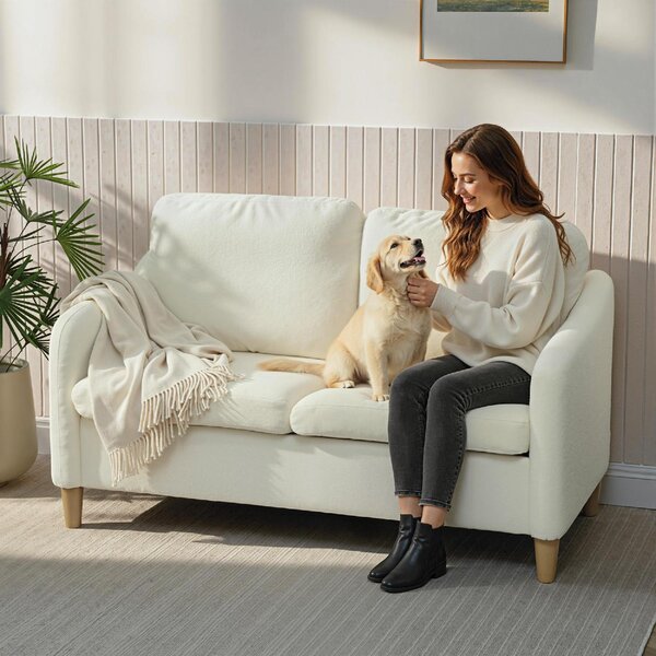 DecHome Divano 2 Posti Moderno in Tessuto Sherpa Dimensioni 137x69x82 cm colore Crema