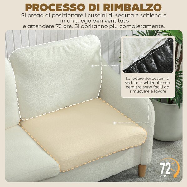 DecHome Divano 2 Posti Moderno in Tessuto Sherpa Dimensioni 137x69x82 cm colore Crema
