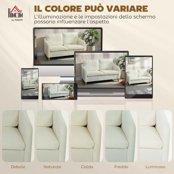 DecHome Divano 2 Posti Moderno in Tessuto Sherpa Dimensioni 137x69x82 cm colore Crema