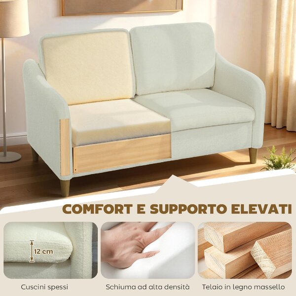 DecHome Divano 2 Posti Moderno in Tessuto Sherpa Dimensioni 137x69x82 cm colore Crema