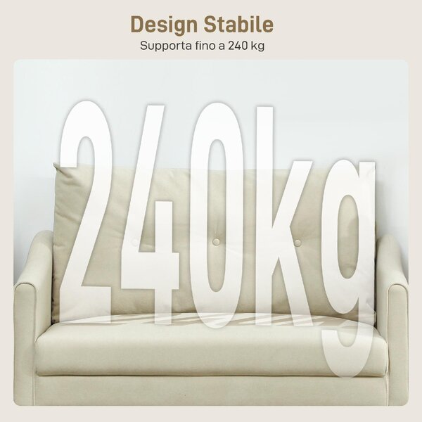 DecHome Divano 2 Posti Moderno in Velluto Dimensioni 124x73x92 cm colore Bianco Crema