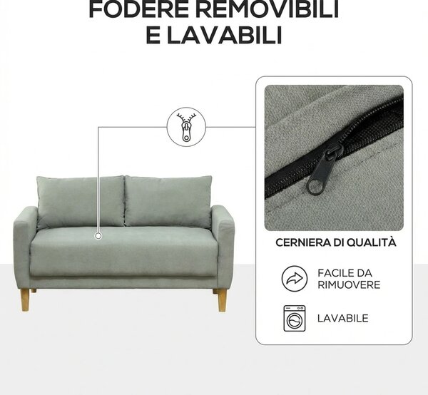 DecHome Divano 2 Posti Moderno in Velluto Dimensioni 140x72x82 cm colore Grigio