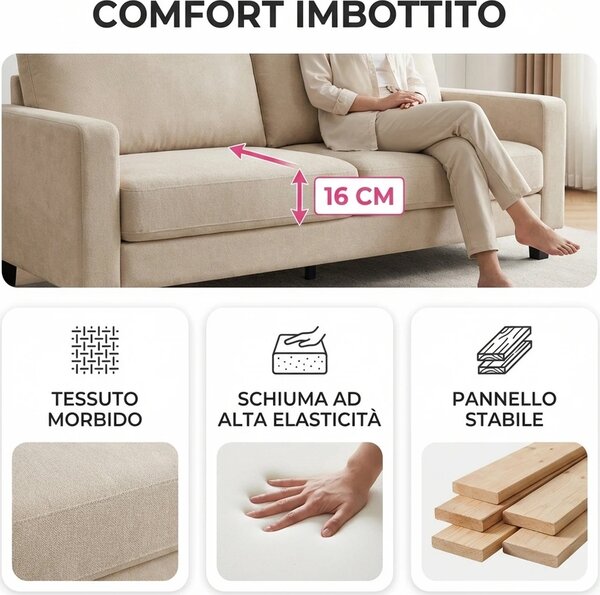 DecHome Divano 2 Posti Moderno in Velluto Dimensioni 124x73x92 cm colore Bianco Crema
