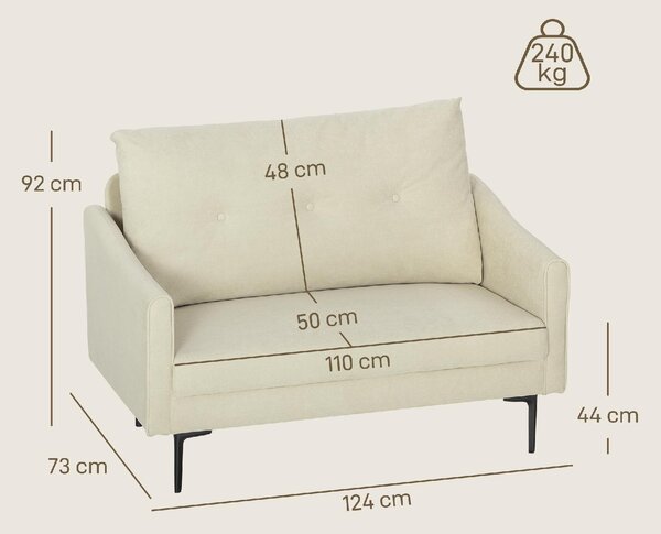 DecHome Divano 2 Posti Moderno in Velluto Dimensioni 124x73x92 cm colore Bianco Crema
