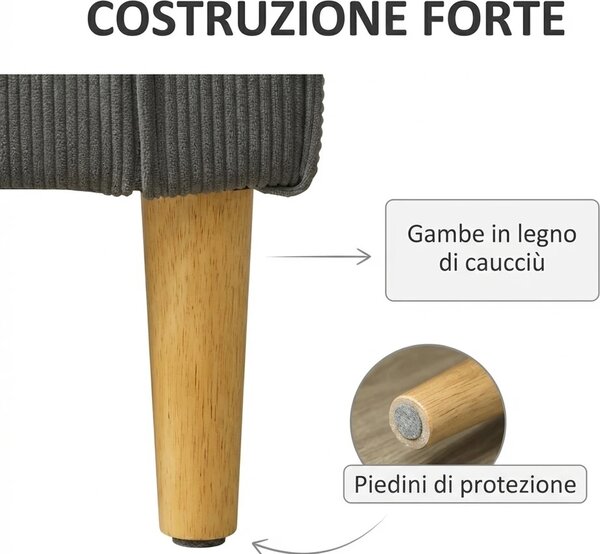 DecHome Divano 2 Posti Moderno Vano Contenitore in Velluto Dimensioni 140x63x79 cm colore Grigio
