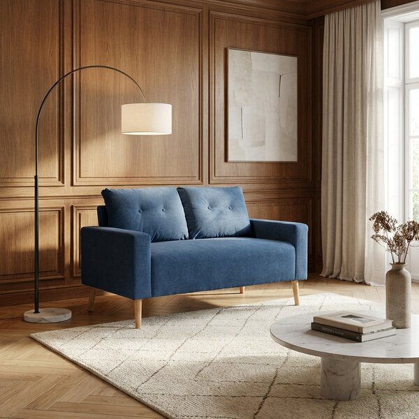 DecHome Divano 2 Posti Scandinavo in Tessuto Dimensioni 145x76x88 cm colore Blu