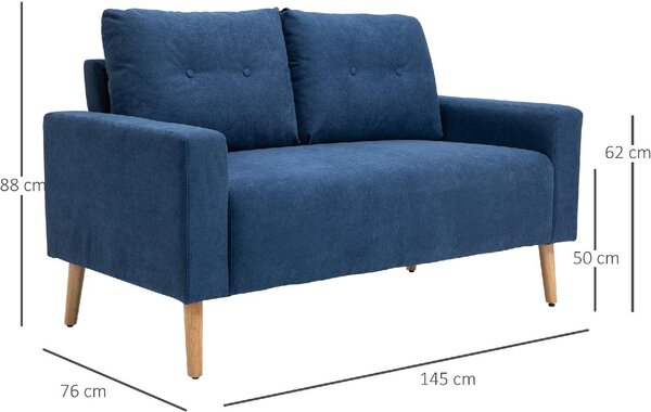 DecHome Divano 2 Posti Scandinavo in Tessuto Dimensioni 145x76x88 cm colore Blu