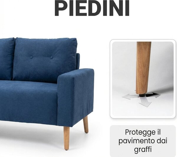 DecHome Divano 2 Posti Scandinavo in Tessuto Dimensioni 145x76x88 cm colore Blu