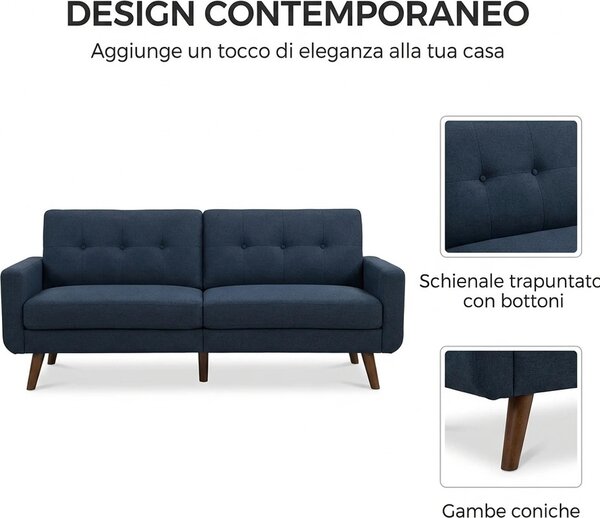 DecHome Divano 2 Posti Scandinavo in Tessuto Dimensioni 145x76x88 cm colore Blu