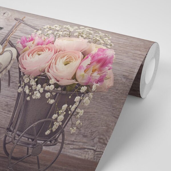 Carta da parati – Fiori in vaso vintage con scritta