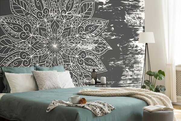 Carta da parati – Texture Mandala in bianco e nero