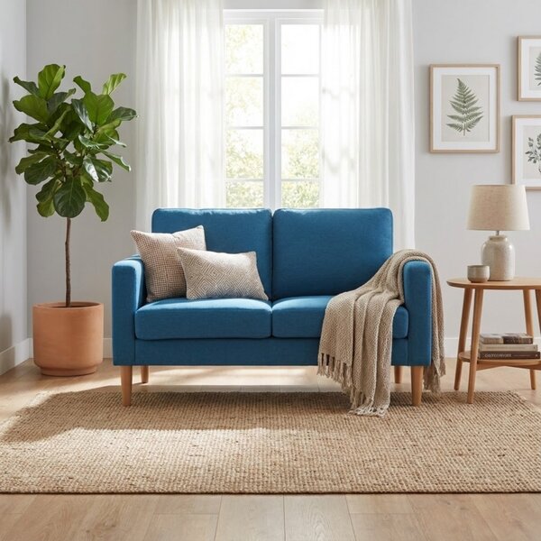 DecHome Divano 2 Posti Scandinavo in Tessuto Dimensioni 124x73x82 cm colore Blu - Santa Fe