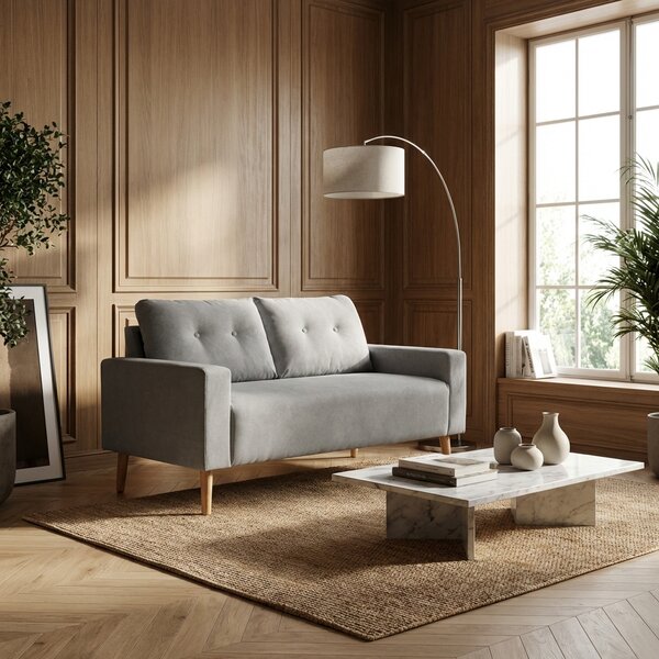 DecHome Divano 2 Posti Scandinavo in Tessuto Dimensioni 145x76x88 cm colore Grigio