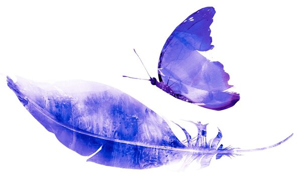 Carta da parati – Piuma con farfalla in stile viola