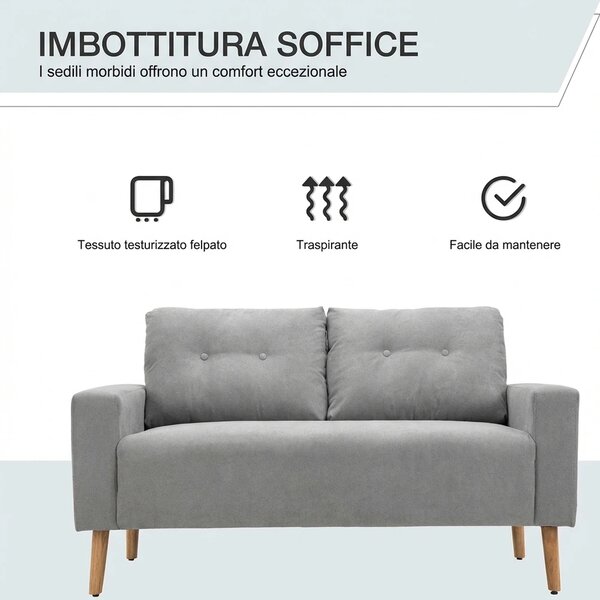 DecHome Divano 2 Posti Scandinavo in Tessuto Dimensioni 145x76x88 cm colore Grigio