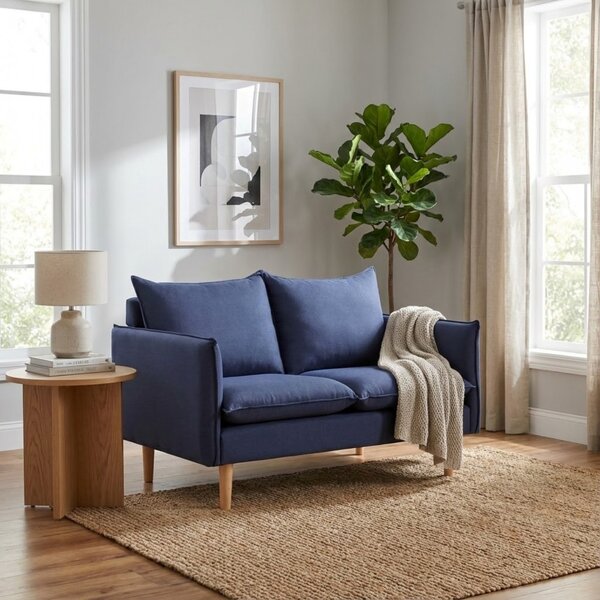 DecHome Divano 2 Posti Scandinavo in Tessuto effetto Lino Dimensioni 130x84x82 cm colore Blu - Ibiza