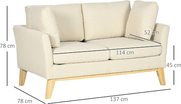 DecHome Divano 2 Posti Scandinavo in Tessuto effetto Lino Dimensioni 137x78x78 cm colore Beige
