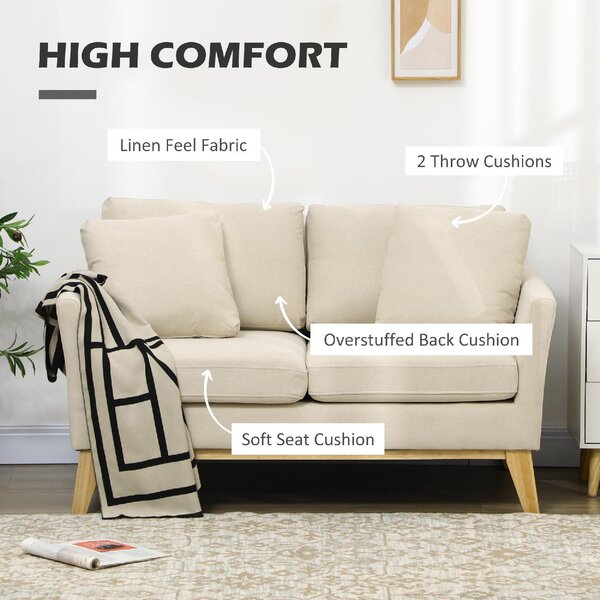 DecHome Divano 2 Posti Scandinavo in Tessuto effetto Lino Dimensioni 137x78x78 cm colore Beige