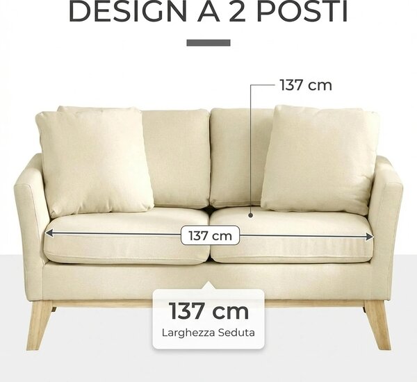 DecHome Divano 2 Posti Scandinavo in Tessuto effetto Lino Dimensioni 137x78x78 cm colore Beige