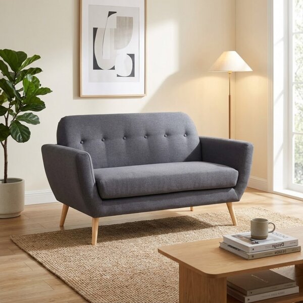 DecHome Divano 2 Posti Scandinavo in Tessuto Dimensioni 147x79x86 cm colore Grigio Scuro - Canberra
