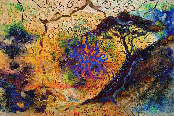 Carta da parati – Albero con sfondo orientale