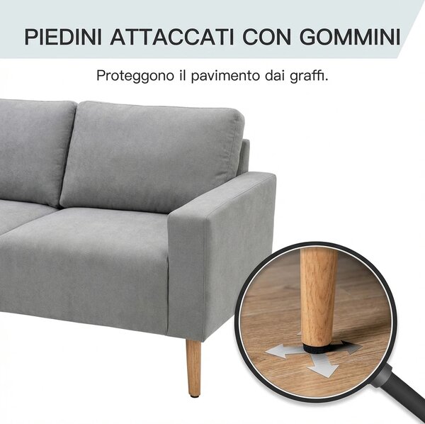 DecHome Divano 2 Posti Scandinavo in Tessuto Dimensioni 145x76x88 cm colore Grigio