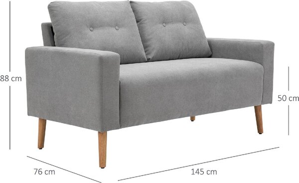 DecHome Divano 2 Posti Scandinavo in Tessuto Dimensioni 145x76x88 cm colore Grigio