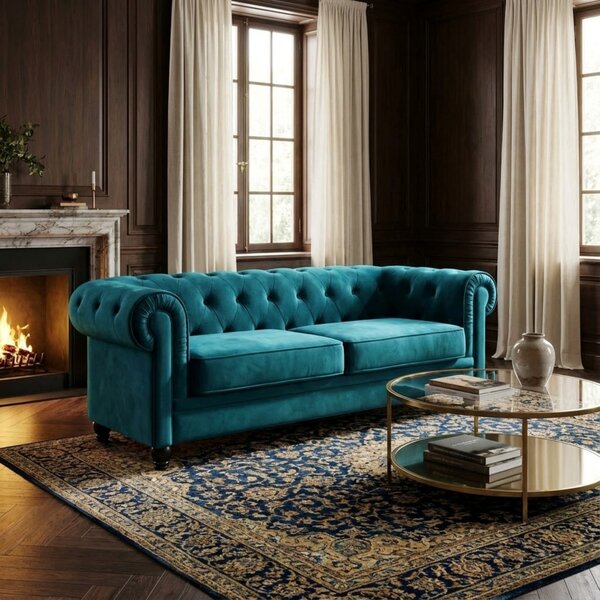 DecHome Divano 3 Posti Classico in Velluto Dimensioni 197x74x82 cm colore Blu