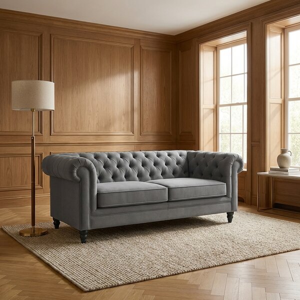DecHome Divano 3 Posti Classico in Velluto Dimensioni 197x74x82 cm colore Grigio